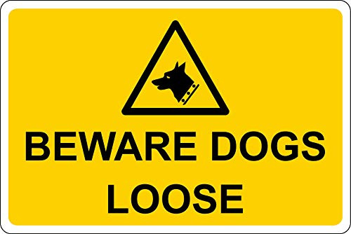 Beware Dogs Loose Safety Sign - 1.2mm Rigid Plastic 300mm x 200mm