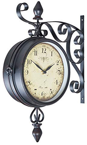 levandeo Doppelseitige Wanduhr H31cm Metall antike Bahnhofsuhr im rustikalen Retro Look - Landhausstil Kolonialstil nostalgische Metalluhr