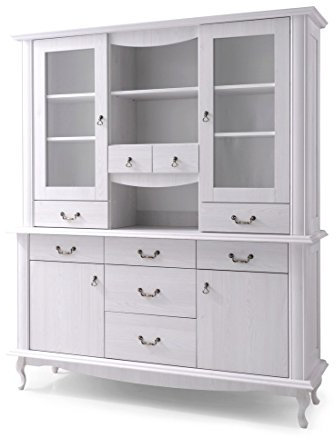 DIANA Vitrine Buffetschrank Kommode mit Aufsatz Diana, Weiß, Groß, Esszimmer