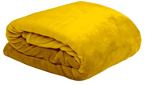Stof Pläd -storlek 130 x 160 cm -100% polyester - gul färg - mjuk mönster - filt - fleecepläd mjuk varm bekväm soffa bo bo