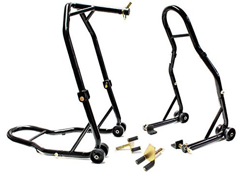 Motorcycle Front Triple Tree & Rear Swingarm Paddle Lift Combo Wheel Lift Stands + Paddock Attachments Compatible with Yamaha, Honda, Kawasaki, Suzuki, Ducati, BMW - Sport Street Bike Motorcycle