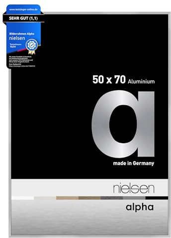 nielsen Aluminium Bilderrahmen Alpha, 50 x 70 cm, Silber | Aluminium Posterrahmen im Hoch- & Querformat zum Aufhängen Silber matt Echtglas