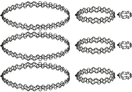 eLander Halsketten-Set, Halskette + Armband + Ring, Tattoo-Halsband für Mädchen, Henna Vintage, Kettenhals, Boho-Stil, 80er 90er Jahre