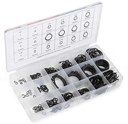 NEIKO 50458A Snap Ring Shop Assortment | 300 Piece Retaining Ring Set | 18 Sizes (1/8 - 1-1/4) | Heat-Treated Hardened Steel | Secure Parts on Grooved Shafts, Pins, Studs, etc.