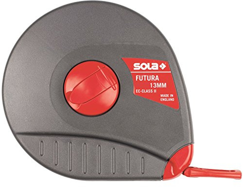 SOLA FUTURA - Maßband Glasfaser 30m / 13mm - gelb mit mm Skala - Genauigkeitsklasse II - Bandmaß mit Multifunktions-Endhaken - Metermaß Länge - 10m, 20m, 30m