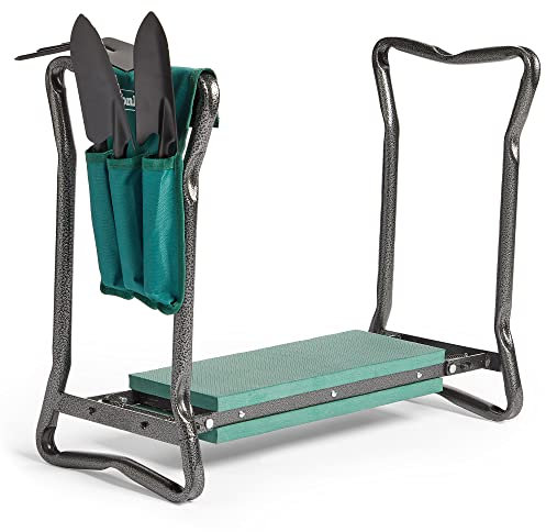 VonHaus Garden Kneeler Seat with Handles and Tool Set – Folding, Lightweight, Portable, 2 in 1 Design Kneeler and Chair – Soft Foam Kneeling Pad for Gardening, Removable Tool Pouch, Strong Steel Frame
