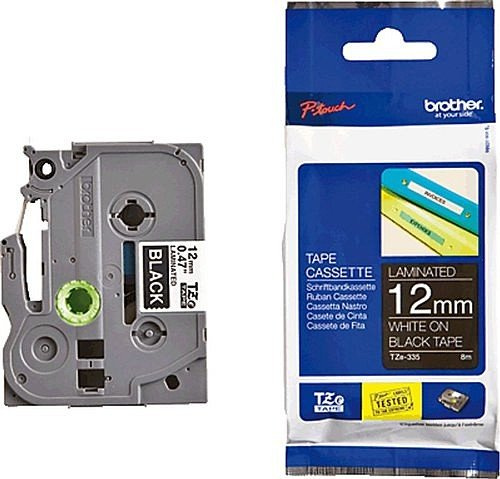 Beschriftungsband für Brother P-Touch 1000, Weiss auf Schwarz, 12 mm, Schriftband-Kassette für PTouch 1000, 12mm breit, 8mtr.