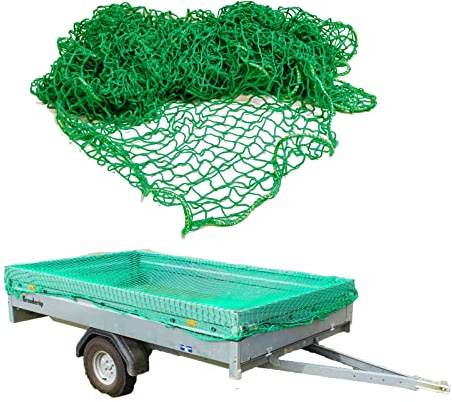 DEMA Anhängernetz 3 x 6 m, Gepäcknetz, Ladungssicherungsnetz, Transportnetz, Anhänger Netz, Abdecknetz, Netz mit Gummizug, grün, 4 x 4 cm Maschenweite, zur Ladungssicherung