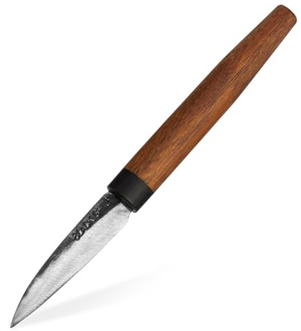 Black Chili Schälmesser für Obst & Gemüse (Obstmesser) | Griff: Eisenholz | 7 cm Carbonstahl Klinge | Extrem scharf & langlebig | Kleines Küchenmesser mit Holzgriff | LEMON-DROP-7