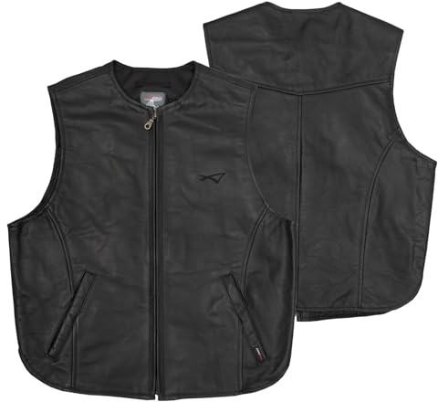 A-Pro Biker, Gilet in pelle bovina, per moto, qualità Mofa Custom Chopper Nero M