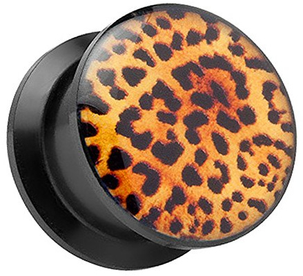 Piercingfaktor Ohr Plug Flesh Tunnel Piercing Ohrpiercing Schraub Schraubverschluß Kunststoff Schwarz Leoparden Style