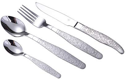 LAGUIOLE - 24-teilige gravierte Metall-Hausfrau - Venezianischer Stil - polierter und satinierter Edelstahl - Barocker Chic-Stil - Besteck zum Mittag- oder Abendessen