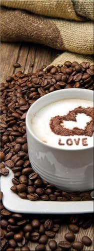 artissimo Glasbild Küche 30x80 cm Küchenbild modern: Cappuccino mit Herz AG8911A – Wandbild Küche Hochformat hochkant schmal, Küchendeko Kaffee braun