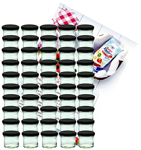 MamboCat 75er Set Sturzglas 125 ml Marmeladenglas Einmachglas Einweckglas to 66 schwarzer Deckel incl. Diamant-Zucker Gelierzauber Rezeptheft