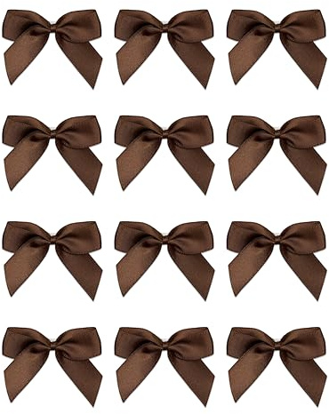 Italian Options Small Satin Ribbon Bows, Self Adhesive Bow Decorations for Crafts, Gift Wrap, Hampers, Hair Bows, Wedding Stationery, Floristry, Christmas, Cakes, Crafting, Brown, 12 Pack, 5 cm