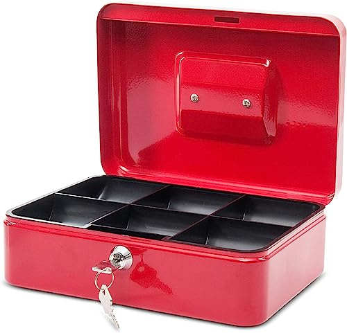 MAUL Caisse Monnaie en Acier 25x18x9cm | Coffre Cash Verrouillable | Insert à Monnaie Amovible | 2 Clés | Idéal Comme Monnayeur, Tirelire | Rouge