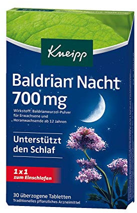 Kneipp Baldrian Nacht 700 mg – Unterstützt den Schlaf - Traditionelles pflanzliches Arzneimittel - 30 überzogene Tabletten
