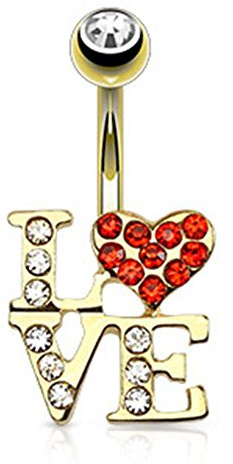 Paula & Fritz® Bauch-nabelpiercing Chirurgenstahl Gold Herz Love Zirkonia 10-mm Stab-länge Banane Bauch-Piercing Bananabell Nabel-Piercing GDPN15386