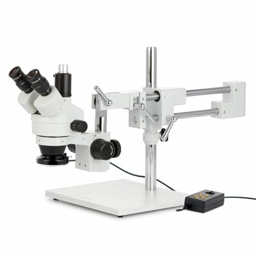 AmScope SM-4T-144A Trinokulares Stereomikroskop mit Variablem 144-LED-Ringlicht, 7X-45X, Weiß