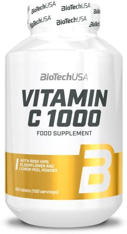 BioTechUSA Vitamina C 1000 + BioFlavonoids | Fonti multiple | Supporto immunitario | Rosa canina, sambuco e limone, 100 compresse