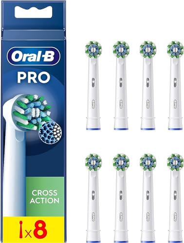 Oral-B Genuine CrossAction Replacement White Toothbrush Heads, Refills for Electric Toothbrush, Angled Bristles for up to 100 Percent More Plaque Removal, Pack of 8 4210201105183