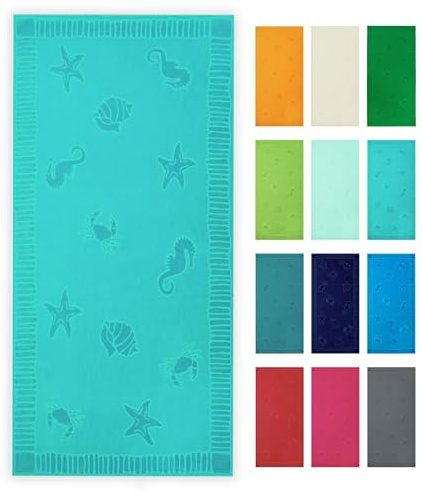 ZOLLNER Telo mare 100x200 cm - asciugamano da spiaggia delicato sulla pelle e super assorbente - lavabile fino a 60°C - 100% cotone - acqua con design con animali marini - certificato Oeko Tex (R)