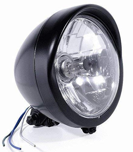 Motorrad 5 3/4 Zoll Scheinwerfer Klarglas schwarz Visor Chopper 12V H4 Durchmesser 15,5cm