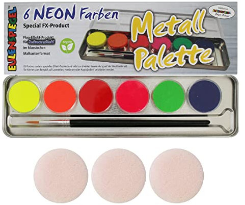 EULENSPIEGEL Schminkpalette 6 Neon Farben 7 Teile