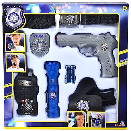 Simba 108102667 – polisränder, bältset, pistolhölster, radio, polismärke, ficklampa, rollspel, från 3 år