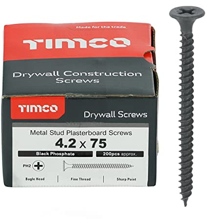 Timco PH2 Schnellbauschraube Schwarz, 200 Stück, 00075DRYS