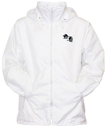 Sians Fashions Mens Bowling Jacket Fully Fleece Lined Waterproof Hoodded Jackets Detachable Hood White With Embroidered Logo (Large, White)