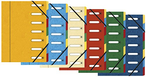 Exacompta 5307E Premium Ordnungsmappe Harmonika. Aus extra starkem Colorspan-Karton DIN A4 7 Fächer und 2 Gummizüge mit Indexfenster und dehnbarem Rücken Register-Mappe 1 Stück Zufallsfarbe