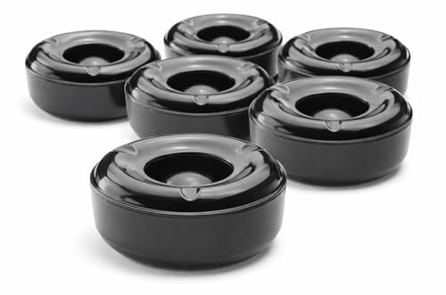Beaumont Windproof Melamine Ashtray Black – Heavy Duty Outdoor Cigarette Ashtray with Removable Lid, Durable Commercial Table Ash Tray for Pub Garden Patio Smoking Areas (14.5, 6, Count)