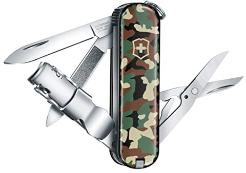 Victorinox Schweizer Taschenmesser, Nail Clip 580, Multitool, Maniküre, Pediküre, 8 Funktionen, Kleine Klinge, Nagelfeile, Nagelreiniger, Camouflage