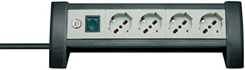 Brennenstuhl 1156255414 Multipresa da tavolo, serie Premium Office Line, 4 prese italiane 10/16A+Schuko, interruttore luminoso colore nera/grigio