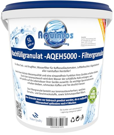 5 L Aquintos AQEH5000 Nachfüllgranulat - Filtergranulat - Ionenaustauscherharz - für offene Krug- und Tankfilter/alle namhaften Kaffeemaschinen Hersteller