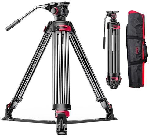 miliboo MTT609A Heavy Duty Tripod Pro Tripods with Adjustable-Damping Head | Load 33 lbs,Height 18.5-65.8 inches,75 mm Bowl,Ground Spreader Includes,Suitable for professionals