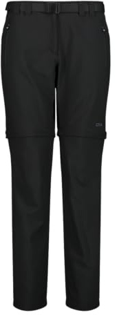 CMP Pantaloni Zip off Elasticizzati da Donna, Nero, XS