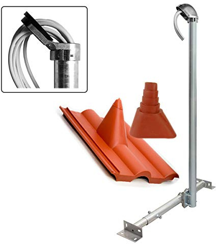 Premium X Basic X120-48 SAT TV Dachsparrenhalter 120cm Mast Dach-Sparren-Halterung für Satelliten-Antenne Satellitenschüssel | Dachabdeckung rot | Kabeldurchführung ALU-Mastkappe