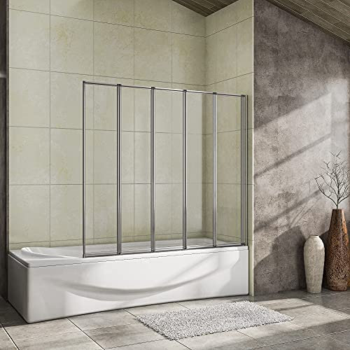 OCEAN ITALY Sopravasca da Bagno Doccia 120x140 cm 5 ante Pieghevoli a Libro Vetro Temperato Trasparente 4 mm Profilo Cromato Lucido