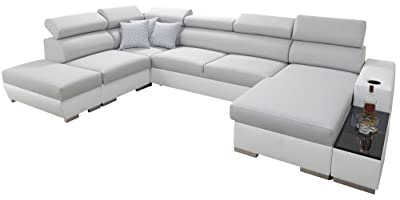 Solide Ecksofa mit Schlaffunktion Picanto 358 cm x 227 cm - Wohnlandschaft U-Form - Schlafsofa mit Bettkasten - XXL Sofa - Groß - Gewebe mit Kunstleder - Big Sofa - Modern - Rechte Seite - 26