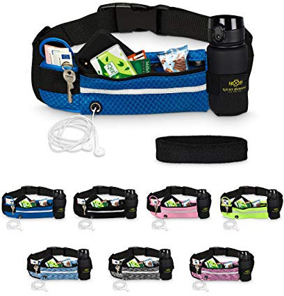 Lucky Humans Laufgürtel für Sport, Joggen & Laufen mit Handy-Tasche blau - Damen & Herren Bauchtasche mit Flaschen & Handy-Halterung - Trinkgürtel Running & Walking Belt - Jogging & Lang-Lauf Zubehör