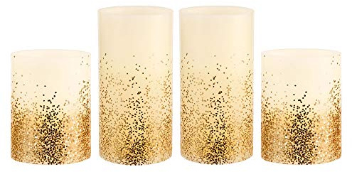 Pauleen 48127 Golden Glitter Candle Wachskerze mit Batterie mit Timerfunktion 6H Timer LED Kerze 4er Set