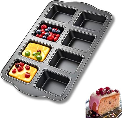 OlBuWa Mini Kastenform Kuchen, Antihaft Brötchen Backform, 8 Kuchen Backform Rechteckig Klein, Brownies Kleine Form, Mini Kastenform für Muffin Brötchen, Stahl