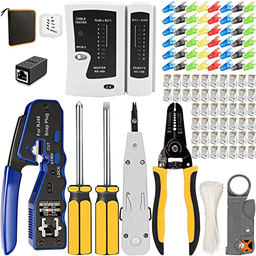 MAYLINE RJ45 Pince à Sertir de Testeur de Network Réseau Câble CAT7 CAT6 CAT5 Kits d’Outils de Réparation d’Ordinateur Net Professionnel Maintenance de Sertissage Testeur de Câble LAN (BLACK)