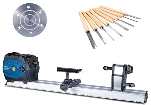 Scheppach DM600VARIO Drechselbank Drechselmaschine mit 8 tlg. Drechselwerkzeug | 550W | stufenlose Geschwindigkeit - variable Drehzahl von 800–3000 Umdrehungen | Werkstück max. 60 x 25cm + Planscheibe