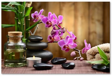 Postereck - 3238 - Wellness, Orchidee Entspannung Steine Bambus - Wandposter Fotoposter Bilder Wandbild Wandbilder - Leinwand - 60,0 cm x 40,0 cm