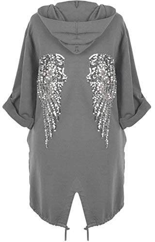 FASHION 7STAR Damen Strickjacke mit langen Ärmeln und Pailletten auf der Rückseite, Angel Wings, für Damen, ausgebeulte, übergroße Kapuzenjacke, silberfarben