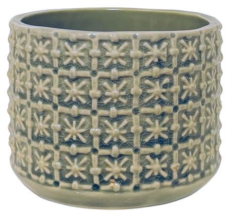 Nordring Retro Übertopf Vintage Pflanztopf für Zimmerplanzen, Sukkulenten Blumentopf Cross S (10 cm ø), grün, Keramik