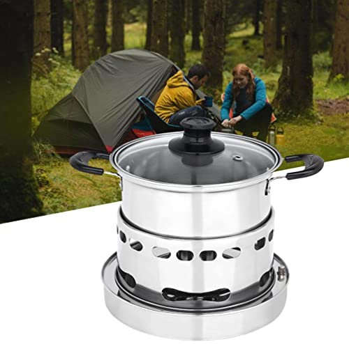 XRDSHY 20cm Spirituskocher Mit Topf Innenraum Campingkocher, Camping-Spiritus Kocher Für Draussen Picknick Feuerkessel, Kein Strombedarf Im Wilden Kleinen Topf Kann Zum Camping Und Innenraum,20cm